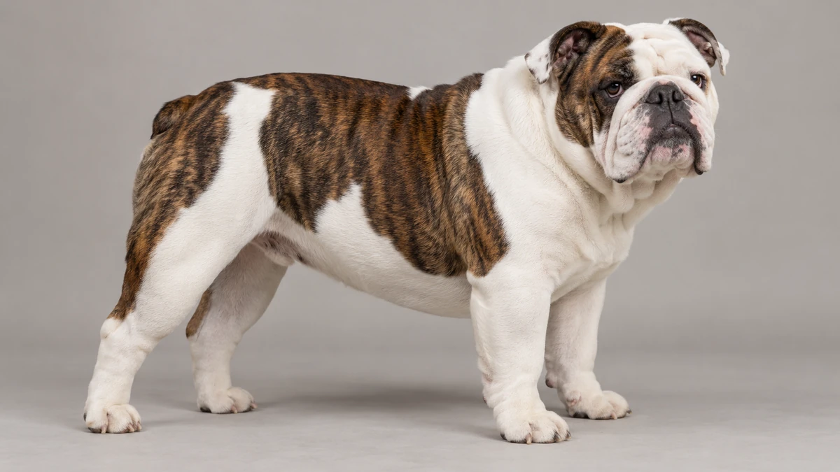 İngiliz Bulldog köpek — beyazlı brindle renk