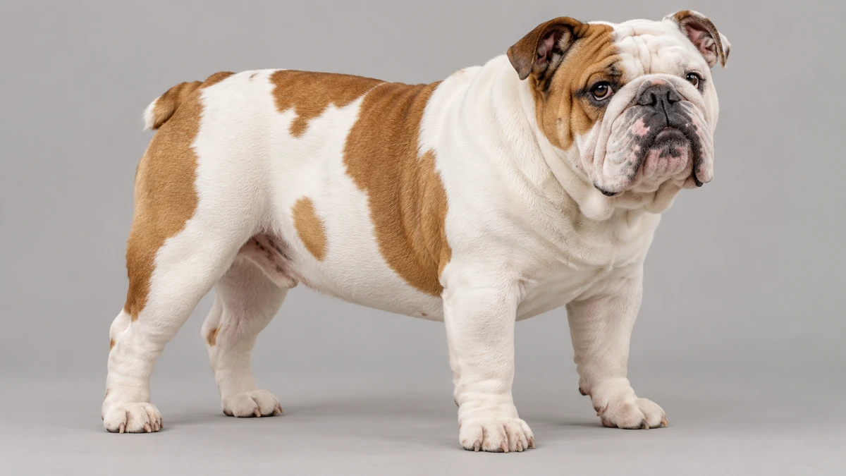 İngiliz Bulldog köpek — pied (lekeli beyaz) renk