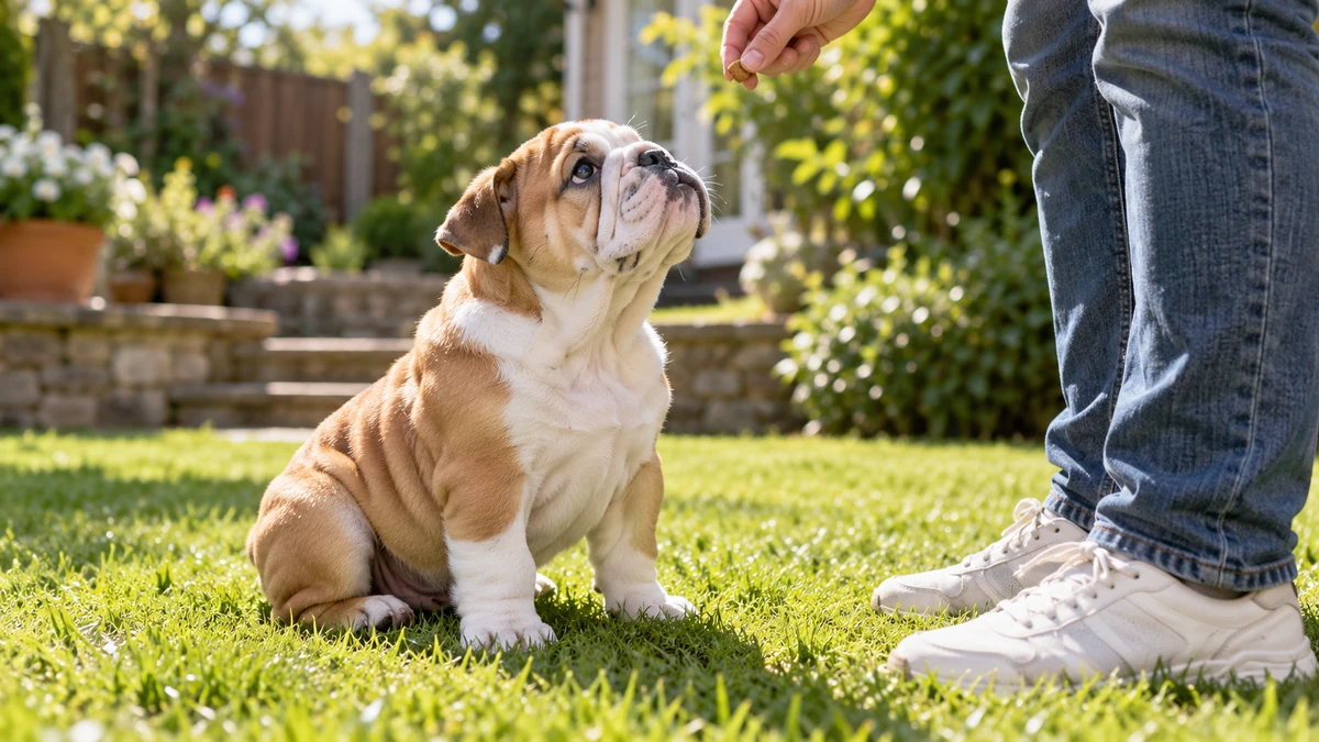 İngiliz Bulldog yavru köpek — komut ve eğitim