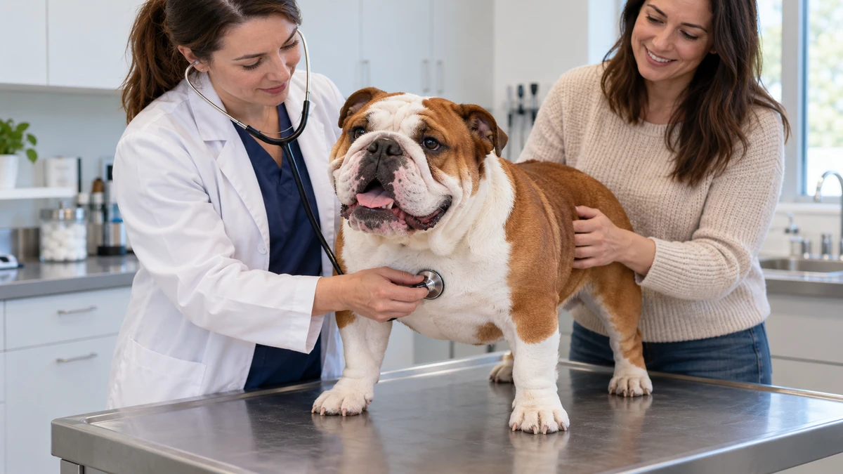 İngiliz Bulldog köpek — veteriner kontrolü
